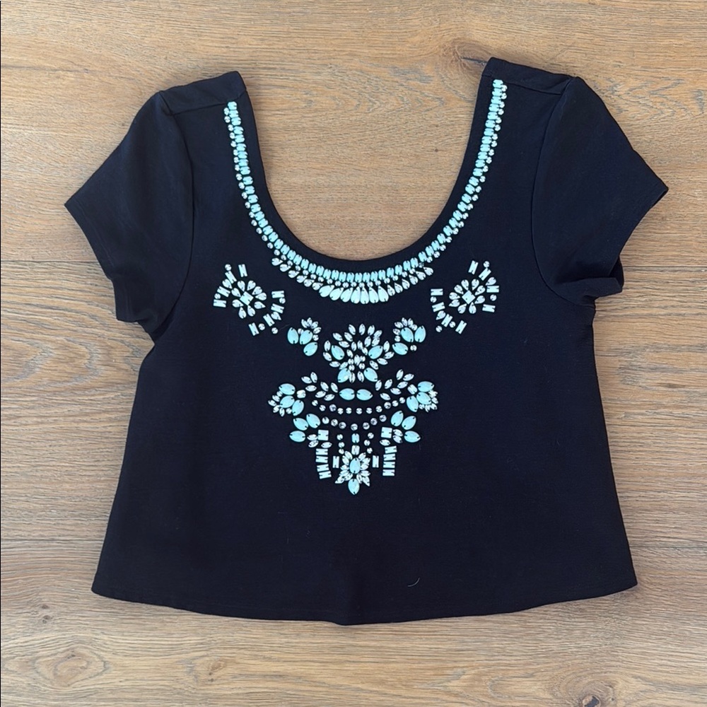 Embellished Black Crop Top Small